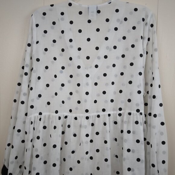 Dotti | Sheer Polka Dot  Button Front Mini Dress Black White Made USA | Size L - Picture 7 of 11